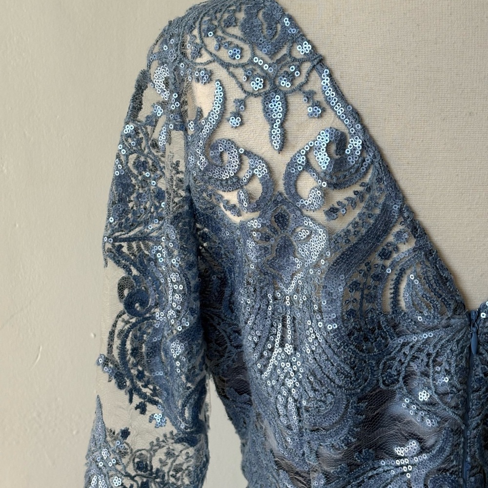 Tahari by Arthur Levine Lace and Sequin Dress Baby Blue Size 8P - Picture 8 of 11